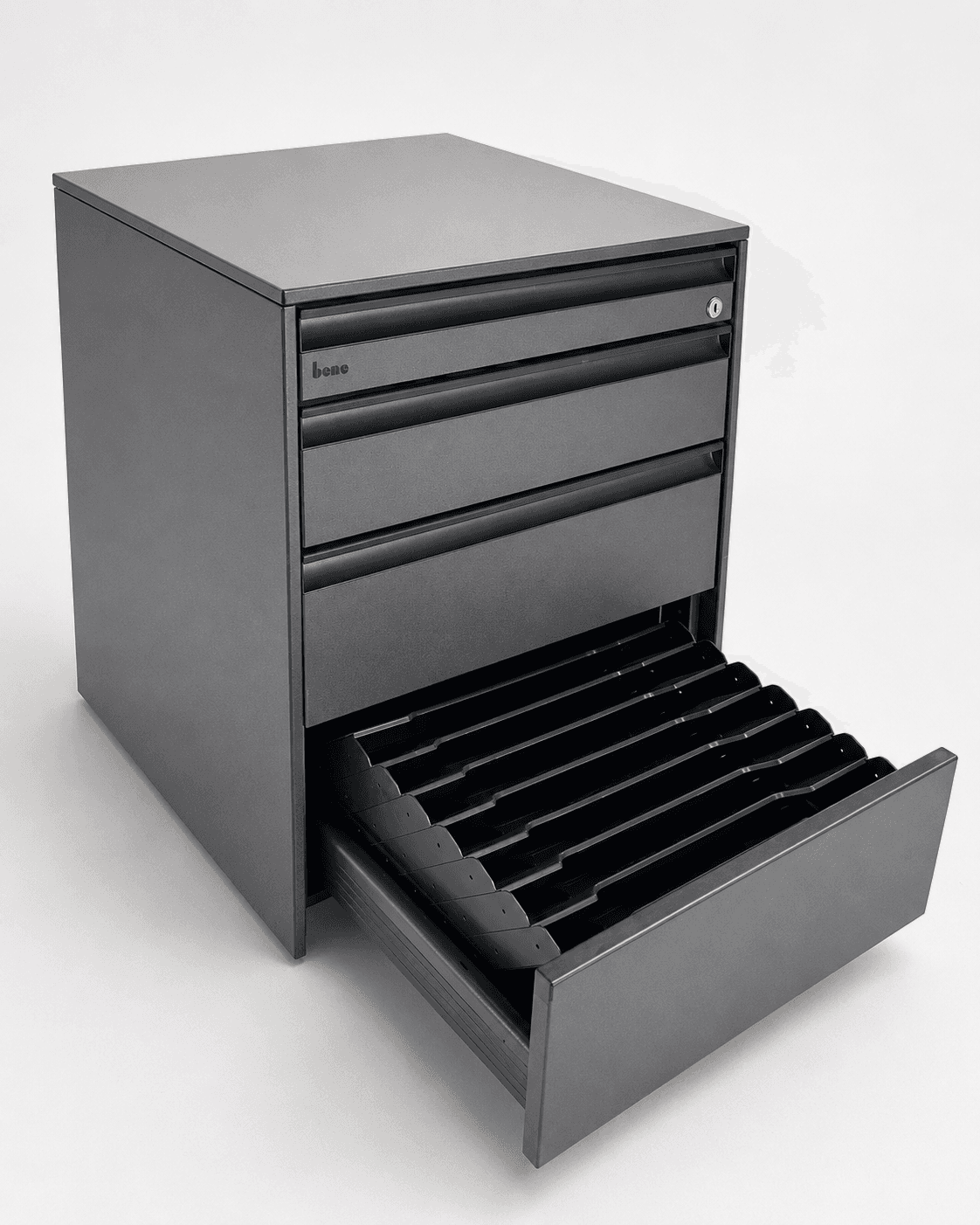 Bene Rollcontainer Anthrazit abschließbar 430 × 600 × 510