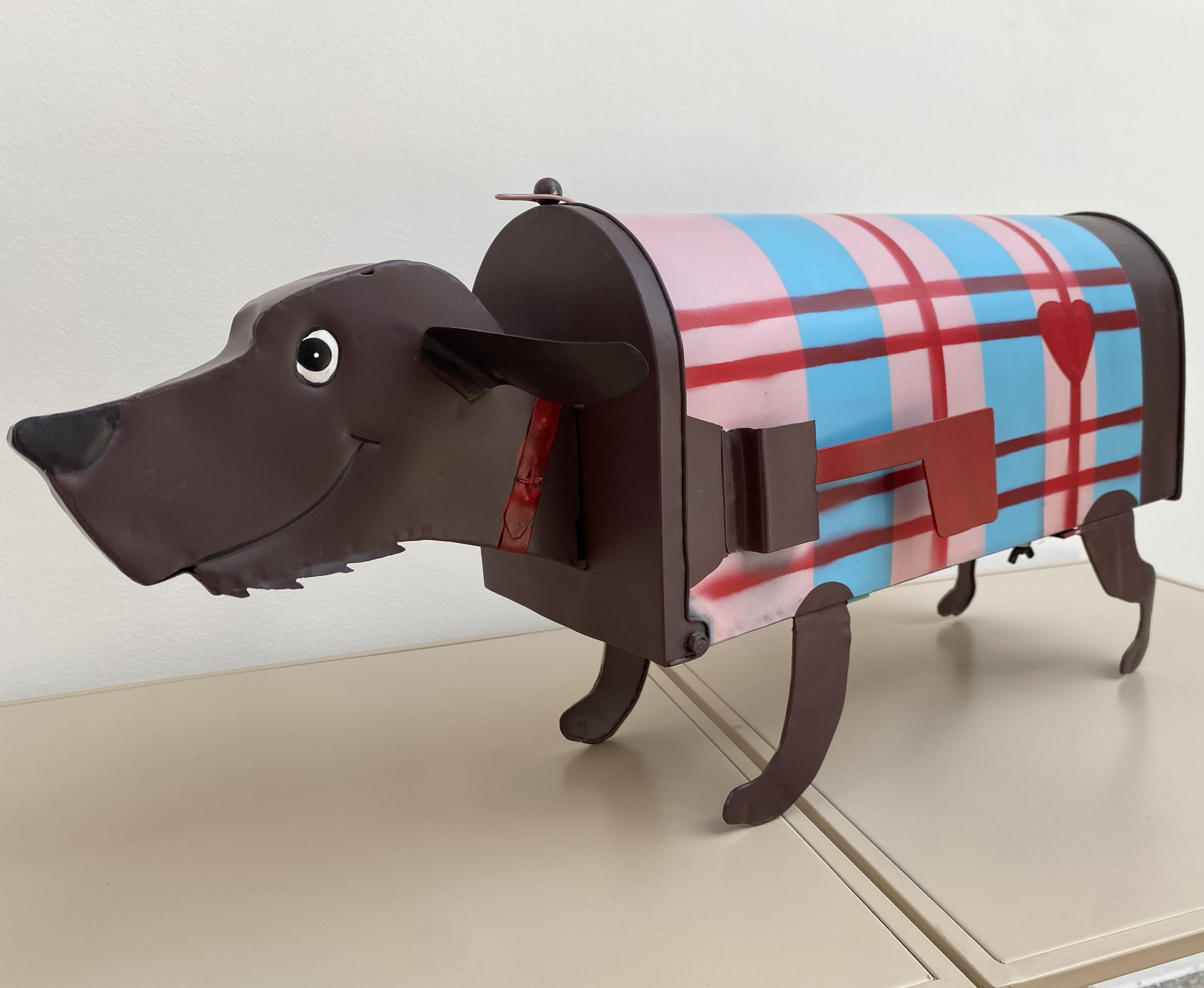 Postkasten Hund blau/rosa